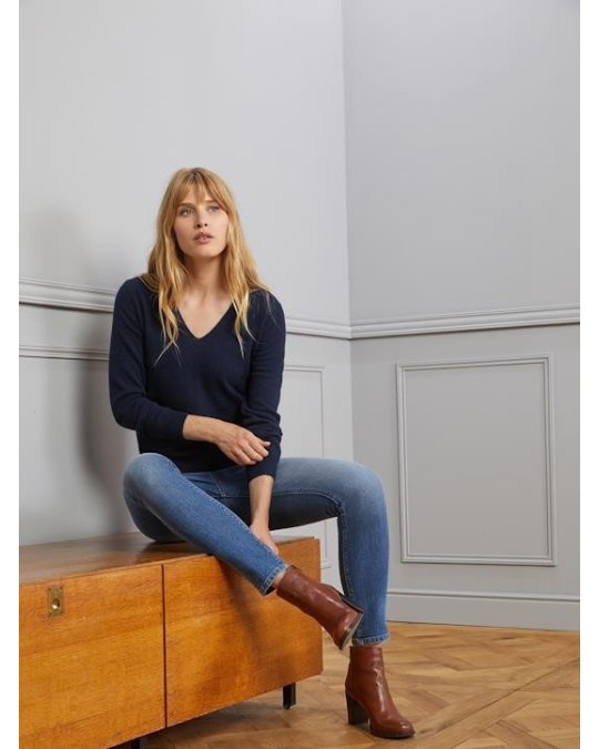 V-Ausschnitt Pullover in Surfblauem Kaschmir für Damen
