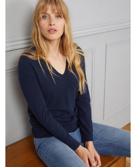 V-Neck Sweater in Surf Blue Cashmere for Women