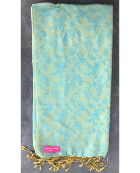 Pashmina en eau de soie Vert turquoise et or