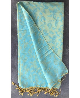 Pashmina en eau de soie Vert turquoise et or