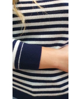 Navy and White Striped Cashmere Sweater for Women