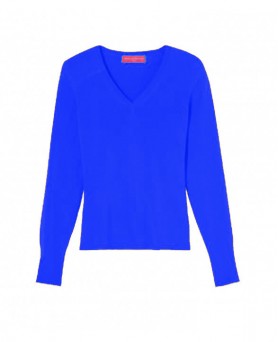 Women's V-neck Electric Blue Cashmere Sweater