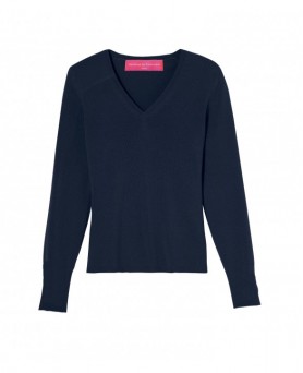 Pull in cachemire con collo a V blu navy per donna
