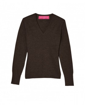 Women's Chocolate V-Neck Cashmere Sweater