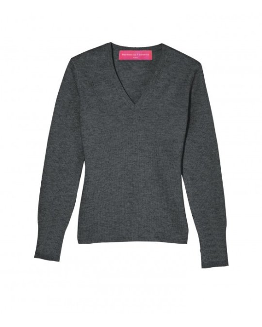 Maglione da Donna in Cashmere Grigio Antracite con Scollo a V