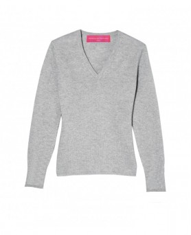 Women's Light Grey Cashmere V-neck Sweater