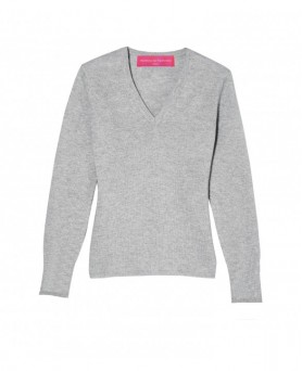Damen Kaschmir V-Ausschnitt Pullover in Hellgrau