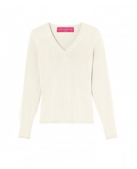 Women's White Cashmere V-neck Sweater