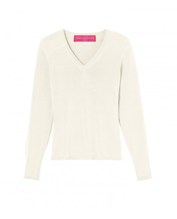 Women's White Cashmere V-neck Sweater