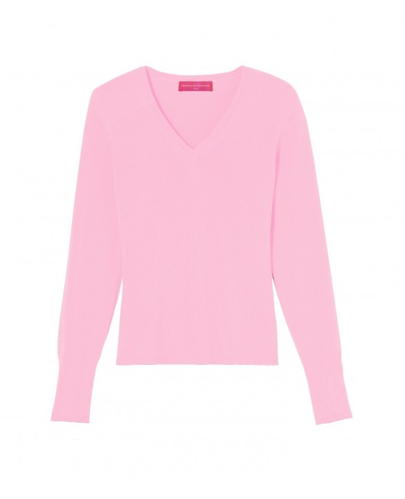 Pale Pink Cashmere V-Neck Sweater for Women