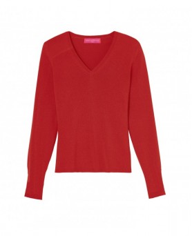 Red V-neck cashmere sweater for women