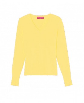 Yellow Mimosa V-Neck Cashmere Sweater for Women