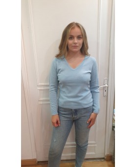 Light Blue Cashmere V-Neck Sweater for Women