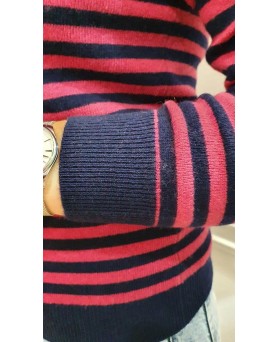 Матросский свитер из кашемира в синих розовый полосок