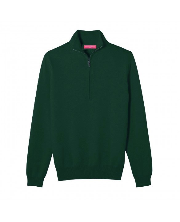 Dikke cashmere half-zip trui in flessengroen