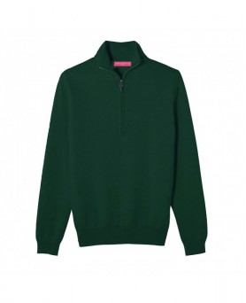 Dikke cashmere half-zip trui in flessengroen