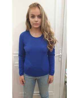Women's Electric Blue Round Neck Cashmere Sweater