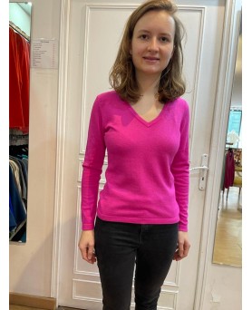 Women's Fuchsia Cashmere V-neck Sweater