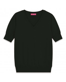 Col V manches courtes en cachemire Noir