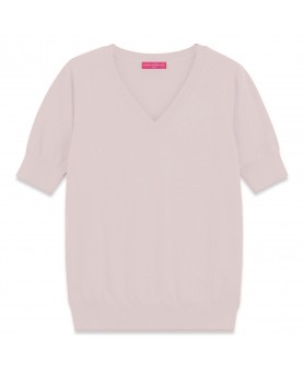 Cashmere V neck sweater short sleeve Beige
