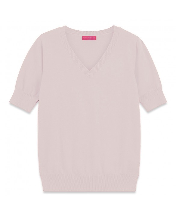 Maglia con scollo a V a maniche corte in cachemire Beige Maglia con scollo a V a maniche corte in cachemire Beige