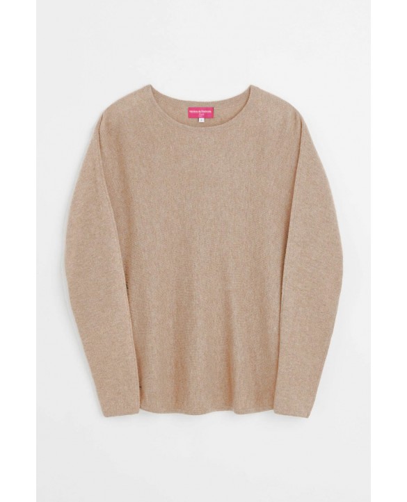 Beiger Oversized Kaschmirpullover mit Bootsausschnitt