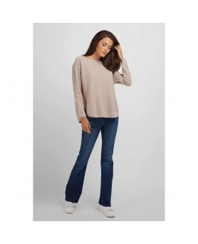 Beiger Oversized Kaschmirpullover mit Bootsausschnitt