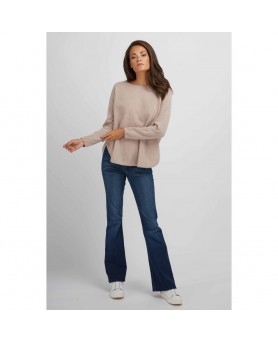 Beiger Oversized Kaschmirpullover mit Bootsausschnitt