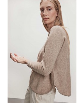 Beiger Oversized Kaschmirpullover mit Bootsausschnitt
