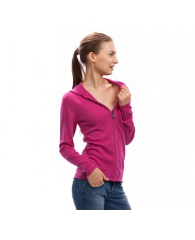 gilet zip capuche rose framboise en cachemire pour femme