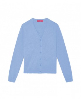 V-hals kasjmier vest voor dames in kalm blauw