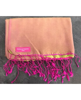 Pashmina en eau de soie Fuchsia et vert clair