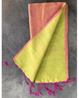 Pashmina en eau de soie Fuchsia et vert clair