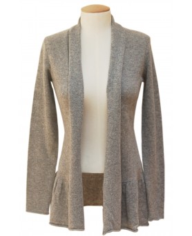 Frill Cashmere Cardigan in Light Grey