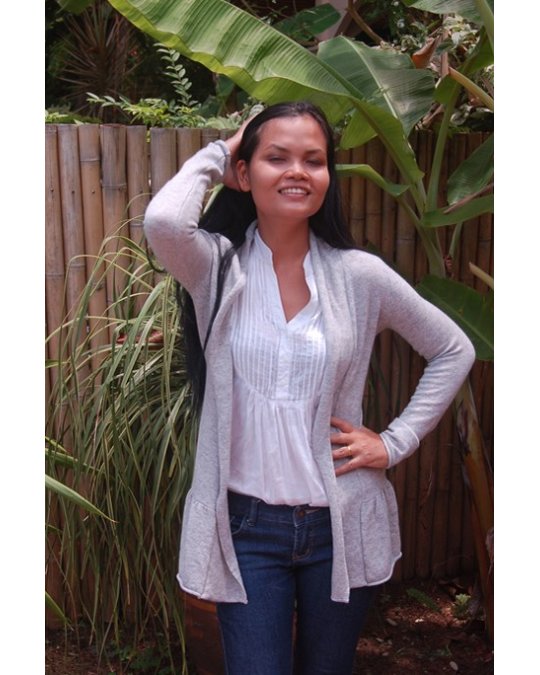 Frill Cashmere Cardigan in Hellgrau