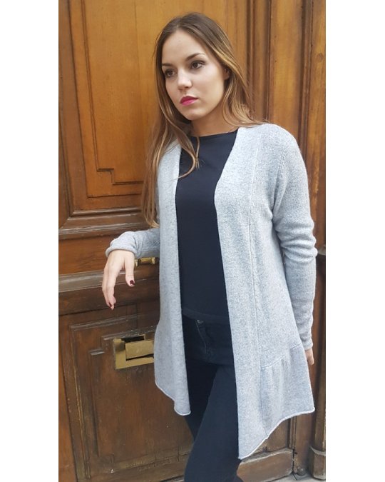 Frill Cashmere Cardigan in Hellgrau