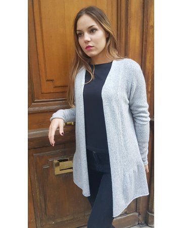 Frill Cashmere Cardigan in Hellgrau