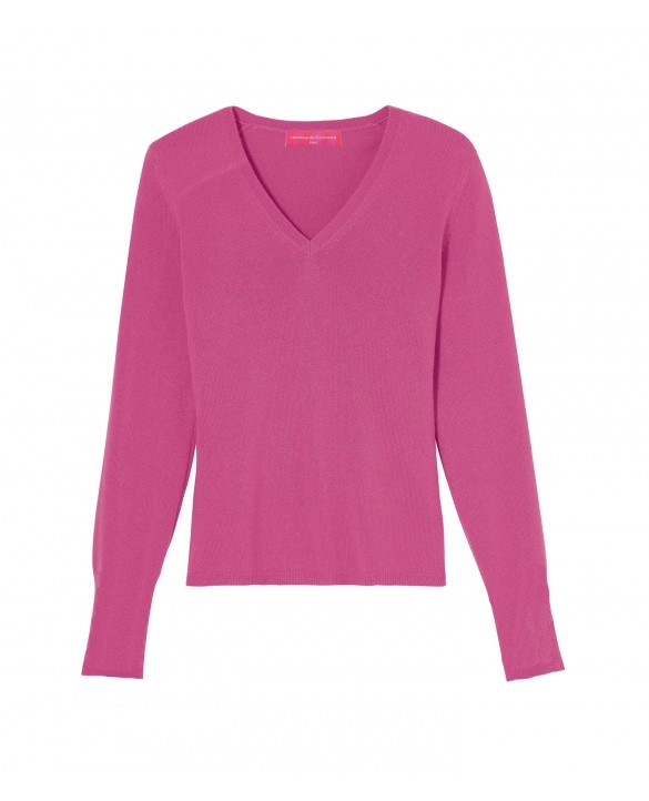 Women's Fuchsia Cashmere V-neck Sweater