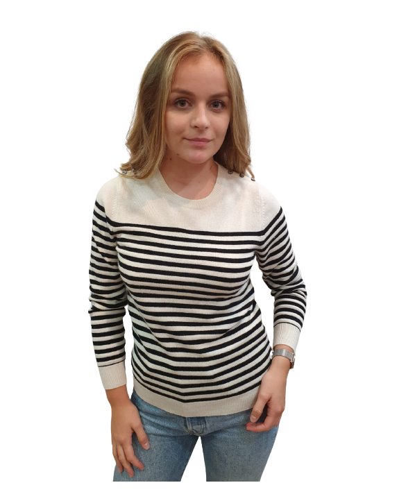 Cashmere Striped Sweater White and navy blue
