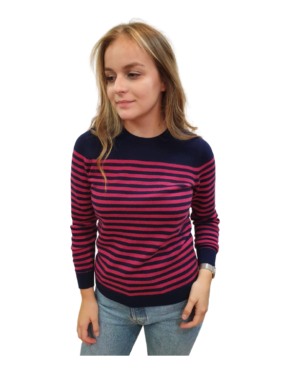 Матросский свитер из кашемира в синих розовый полосок