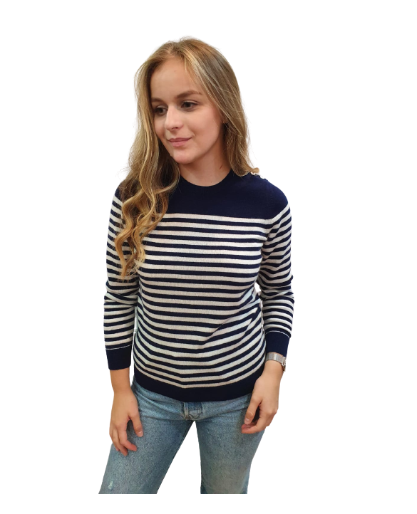 Navy and White Striped Cashmere Sweater for Women