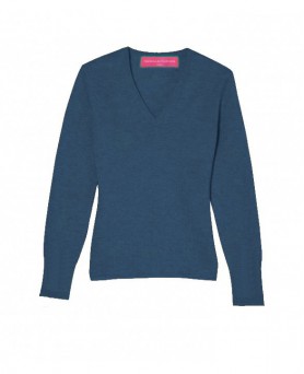 Women's Surf Blue V-Neck Cashmere Sweater