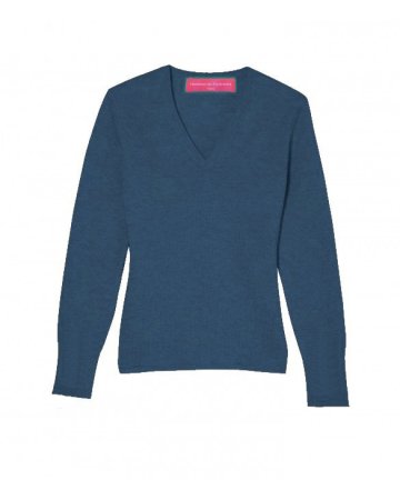 V-Ausschnitt Pullover in Surfblauem Kaschmir für Damen