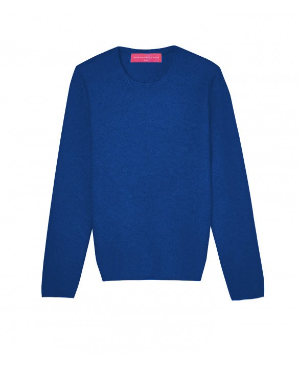 Women's Round Neck Cashmere Sweater in Surf Blue