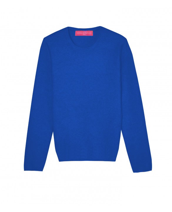 Women's Electric Blue Round Neck Cashmere Sweater