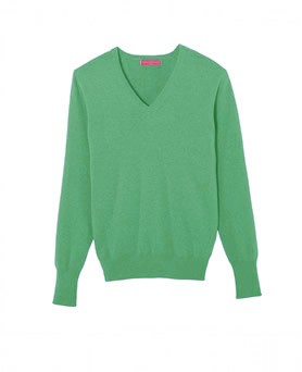 country green V-neck cashmere sweater for men