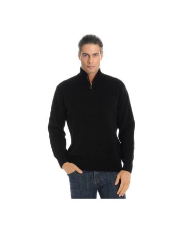 8-fädiger Herren Pullover aus Kaschmir mit Stehkragen Schwarz