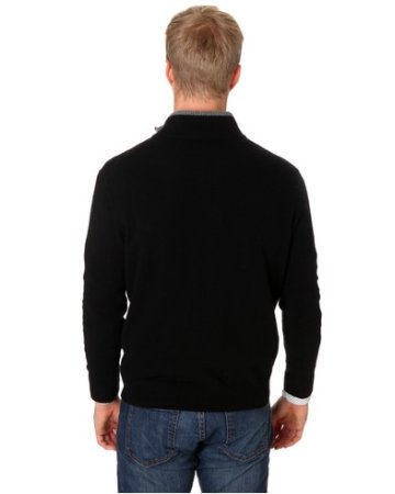8-fädiger Herren Pullover aus Kaschmir mit Stehkragen Schwarz