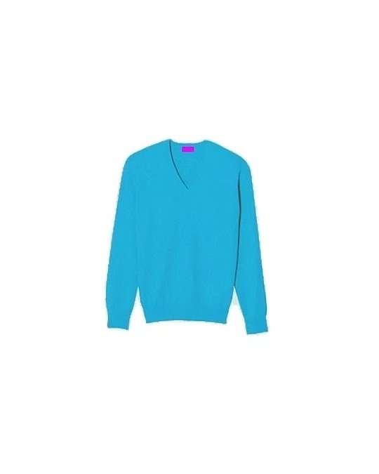 Maglia con scollo a V in Cashmere Blu curacao da Uomo