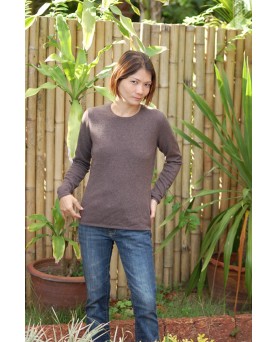 кофе кашемировый свитер с длинными рукавами и круглым вырезом для женщин